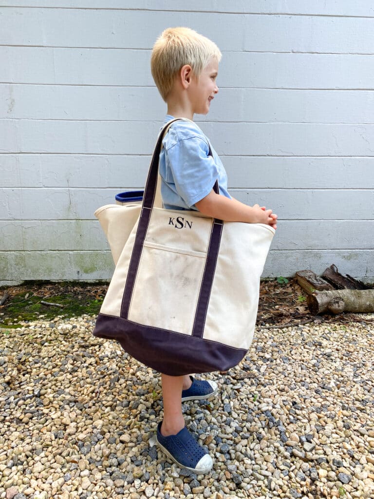 LLBean Boat Tote size comparison of the XL, L and M sizes